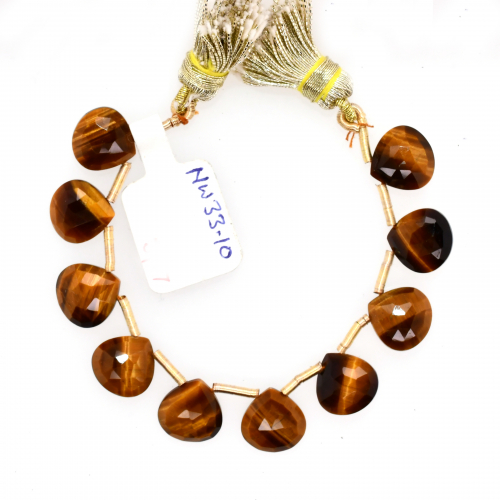 Tiger's eye Drops Heart Shape 10mm Drilled Beads 10 Pieces Line