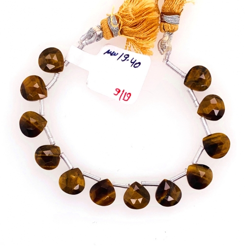 Tiger's Eye Drops Heart Shape 8mm Drilled Beads 12 pieces