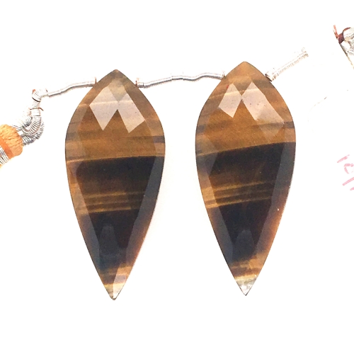 Tiger's Eye Drops Leaf Shape 35x15mm Drilled Beads Matching Pair