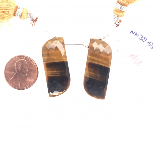 Tiger's Eye Drops Wave Shape 32x13mm Drilled Beads Matching Pair