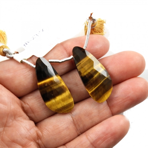 Tiger's Eye Drops Wing Shape 30x13mm Drilled Beads Matching Pair
