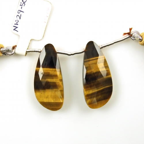 Tiger's Eye Drops Wing Shape 30x13mm Drilled Beads Matching Pair