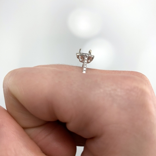 Trillion 4.5mm Ring Halo Semi Mount In 14K White Gold With White Diamonds