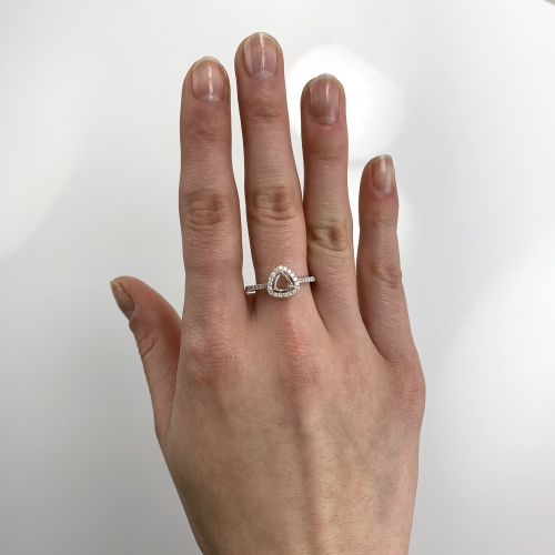 Trillion 4.5mm Ring Halo Semi Mount In 14k White Gold With White Diamonds