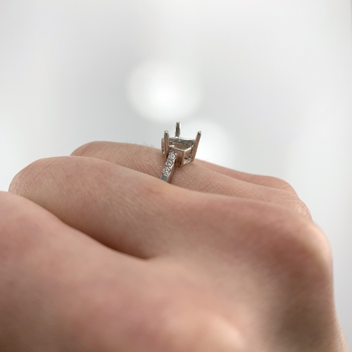 Trillion 7.5mm Ring Semi Mount in 14K White Gold with White Diamonds