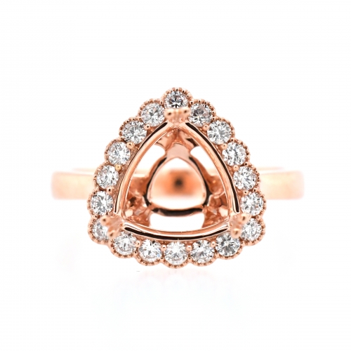 Trillion 9mm Ring  Semi Mount in 14K Rose Gold with White Diamonds