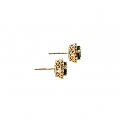 Tsavorite Garnet Round 1.70 Carat Earrings with Accent Diamonds in 14K Yellow Gold