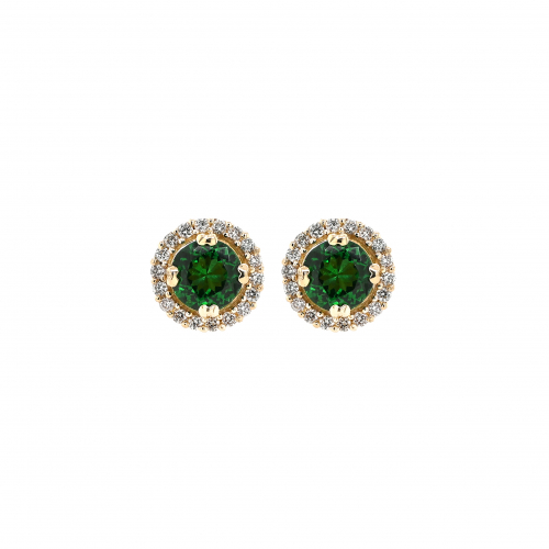 Tsavorite Garnet Round 1.70 Carat Earrings with Accent Diamonds in 14K Yellow Gold