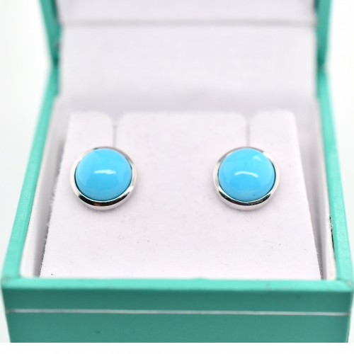 Turquoise 3.36 Carat Stud Earring In 14k White Gold