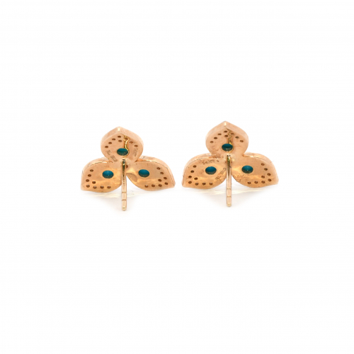 Turquoise Cab 0.65 Carat Stud Earrings In14k Yellow Gold  With Accented Diamonds