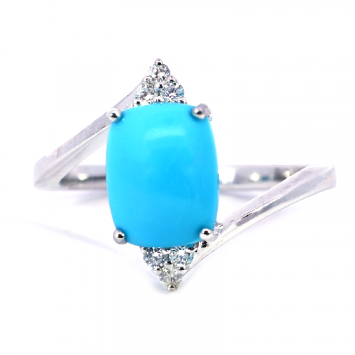 Turquoise Cab Cushion Shape 1.80 Carat Ring In 14k White Gold Accented With Diamonds