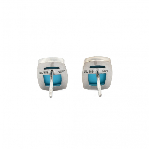 Turquoise Cab Cushion Shape 3.83 Carats Bezel Set Stud Earring In 14k White Gold