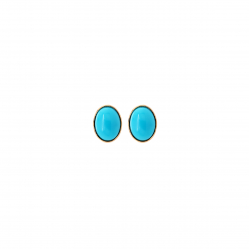 Turquoise Cab Oval 2.21 Carat Stud Earrings In 14k Yellow Gold