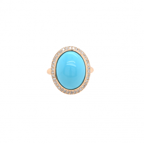 Turquoise Cab Oval 7.44 Carat Ring In 14k Yellow Gold With Diamond Accent