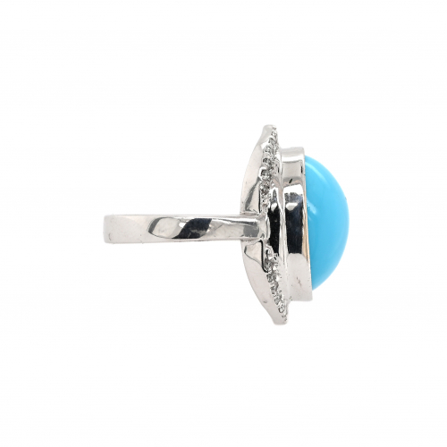 Turquoise Cab Oval 9.32 Carat Ring with Accent Diamonds in 14K White Gold