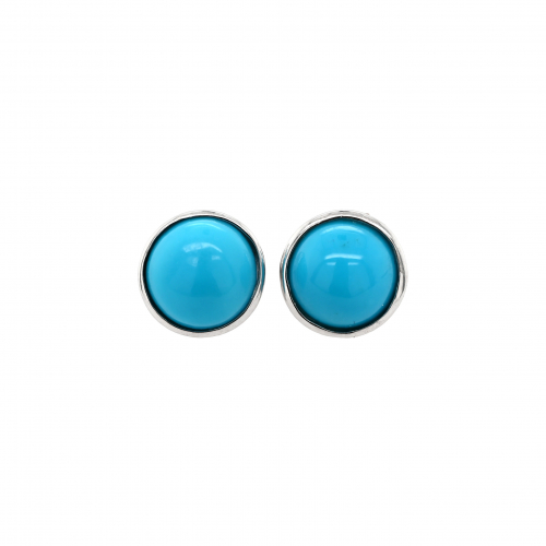Turquoise Cab Round 2.39 Carat Stud Earring In 14k White Gold