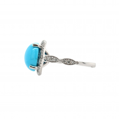 Turquoise Cab Round 5.40 Carat Ring With Diamond Accent In 14k White Gold
