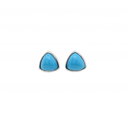 Turquoise Cab Trillion 2.52 Carat Stud Earring in 14K white Gold