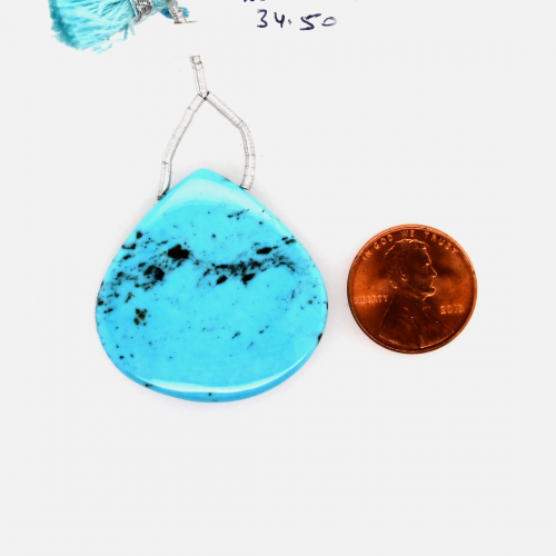 Turquoise Drop Heart Shape 34x34mm Drilled Bead Single Pendant Piece