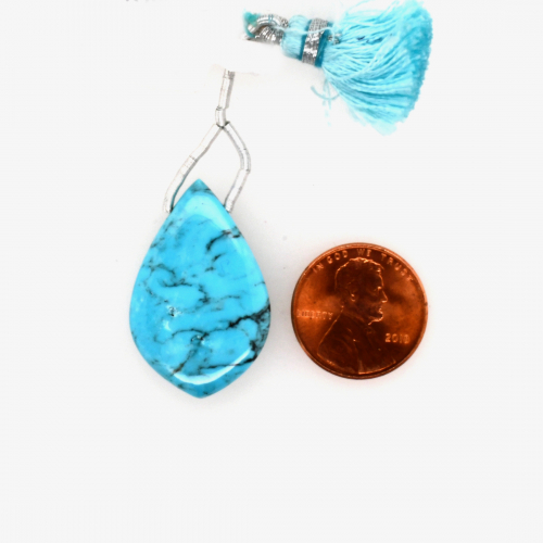 Turquoise Drop Leaf Shape 30x19mm Drilled Bead Single Pendant Piece