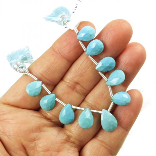 Turquoise Drops Almond Shape 11x8mm to 10x7mm Drilled Beads 10 Pieces Line