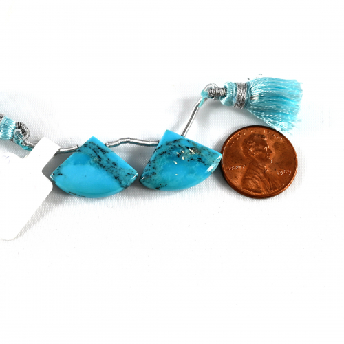 Turquoise Drops Fan Shape 15x21mm Drilled Beads Matching Pair