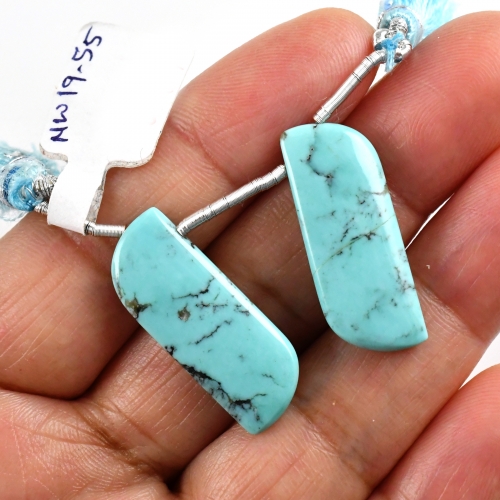 Turquoise Drops Fancy Shape 28x10mm Drilled Beads Matching Pair