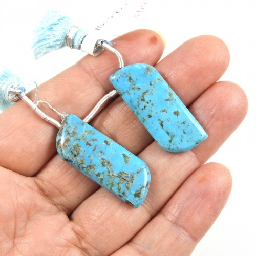 Turquoise Drops Fancy Shape 31x12mm Drilled Beads Matching Pair