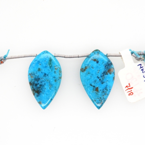 Turquoise Drops Leaf Shape 30x16mm Drilled Bead Matching Pair