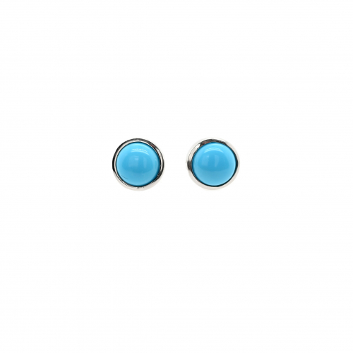 Turquoise Round 1.59 Carat Stud Earring In 14k White Gold