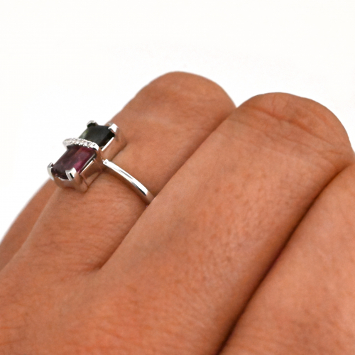 Watermelon Tourmaline 1.21 Carat Ring In 14k White Gold With Accented Diamond