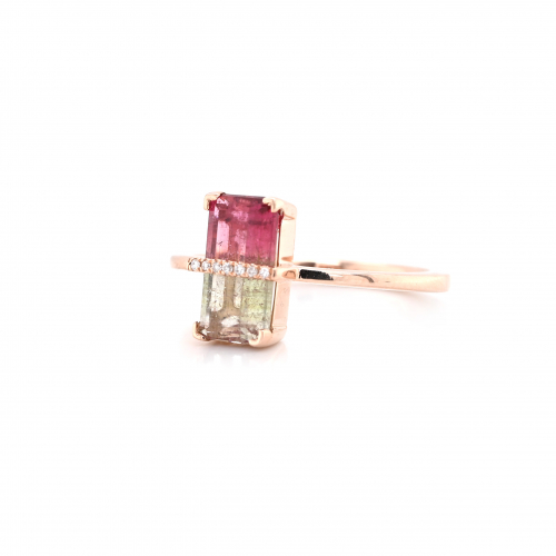 Watermelon Tourmaline 1.49 Carat Ring In 14k Rose Gold With Accented Diamond