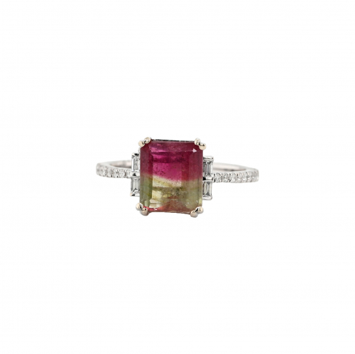 Watermelon Tourmaline 2.23 Carat Ring With Diamond Accent In 14k White Gold