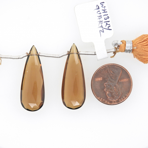 Whiskey Quartz Drops Almond Shape 30x11mm Drilled Beads Matching Pair