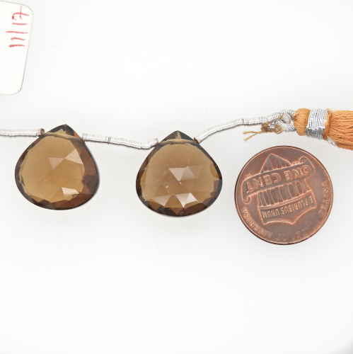 Whiskey Quartz Drops Heart Shape 16x16mm Drilled Beads Matching Pair