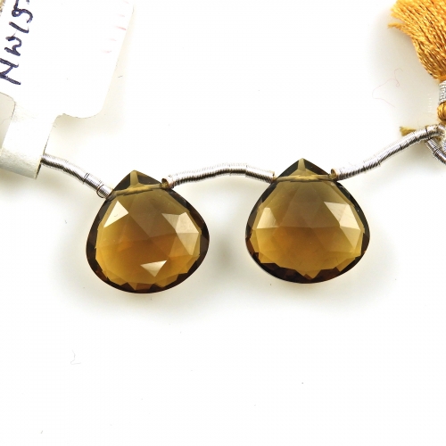 Whisky Quartz Drop Heart Shape 15x15mm Drilled Beads Matching Pair