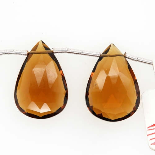 Whisky Quartz Drops Almond Shape 25x16mm Drilled Beads Matching Pair