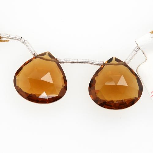 Whisky Quartz Drops Heart Shape 15x15mm Drilled Beads Matching Pair