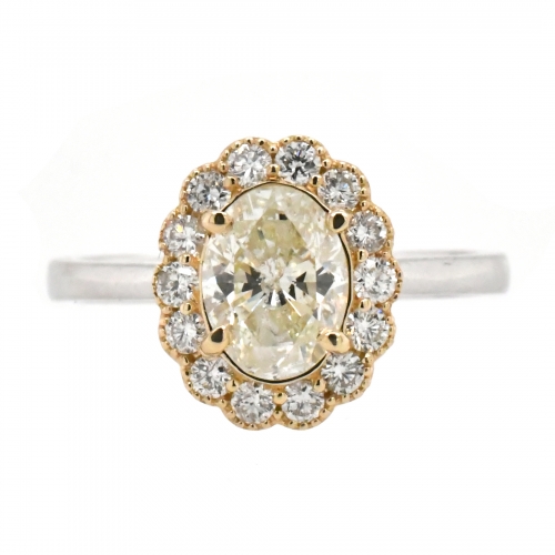 White Diamond Oval 1.01 Carat Ring With Diamond Accent in 14K Dual Tone (Yellow/White) Gold