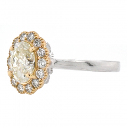 White Diamond Oval 1.01 Carat Ring With Diamond Accent in 14K Dual Tone (Yellow/White) Gold