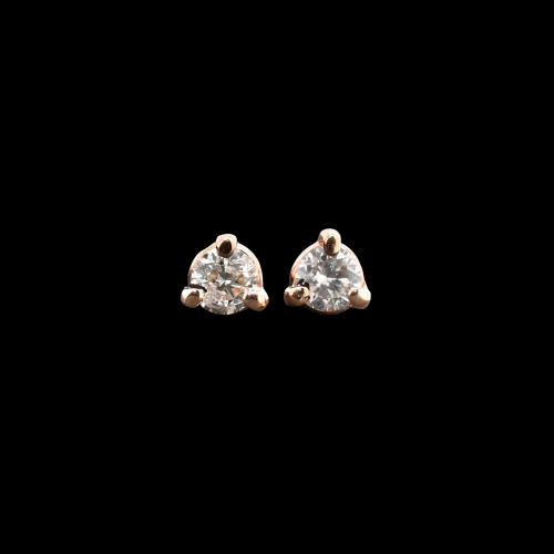 White Diamond Round 0.25 Carat  Stud Earrings In 14k Rose Gold