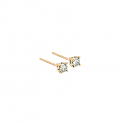 White Diamond Round 0.25 Carat Stud Earrings in 14K Yellow Gold