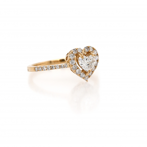 White Dimond Heart Shape 0.38 Carat Ring In 14k Yellow Gold With White Diamond Accent