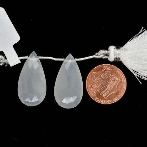 White Moonstone Drop Almond Shape 25x13mm Drilled Bead Matching Pair