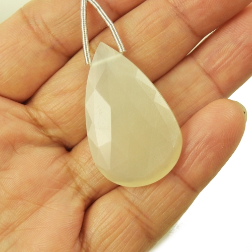 White Moonstone Drop Almond Shape 35x21mm Drilled Bead Single Pendant Piece