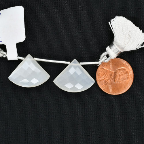 White Moonstone Drop Fan Shape 17x21mm Drilled Bead Matching Pair