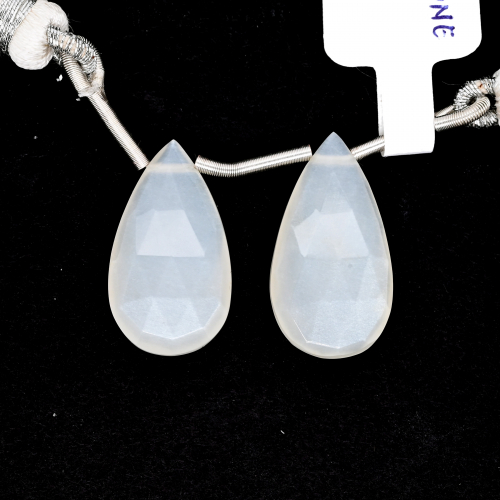 White Moonstone Drops Almond Shape 20x12mm Drilled Beads Matching Pair