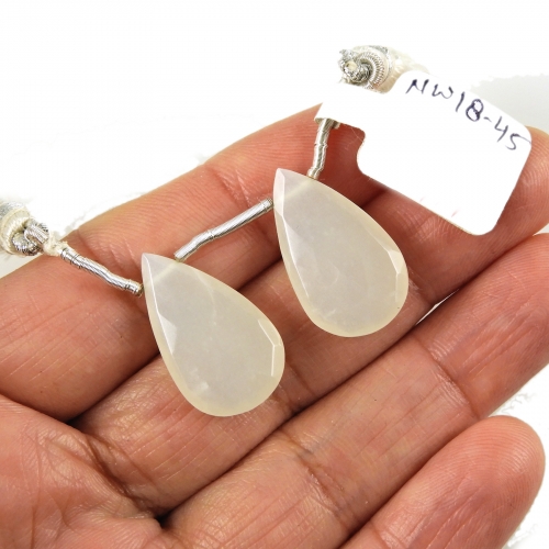 White Moonstone Drops Almond Shape 22x13mm Drilled Beads Matching Pair