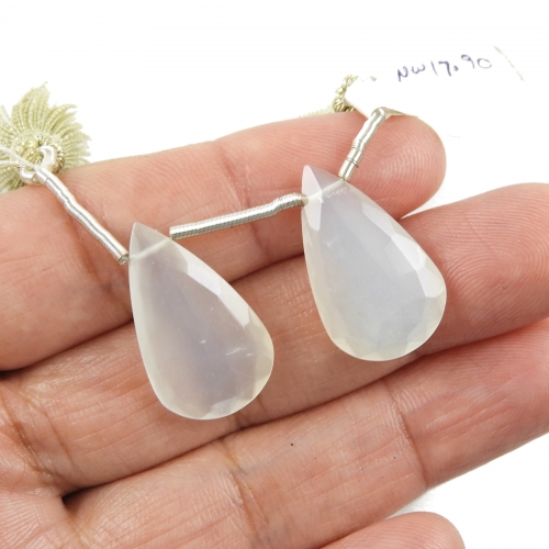 White Moonstone Drops Almond Shape 23x13mm Drilled Beads Matching Pair