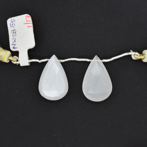 White Moonstone Drops Almond Shape 25x15mm Drilled Beads Matching Pair